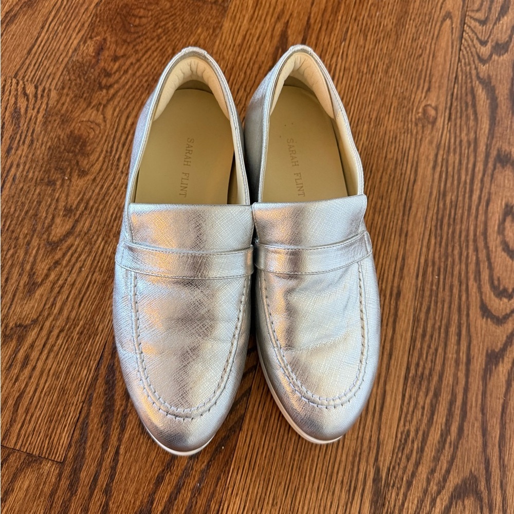 Sarah Flint Metallic Silver Leather Loafers - Picture 4 of 5